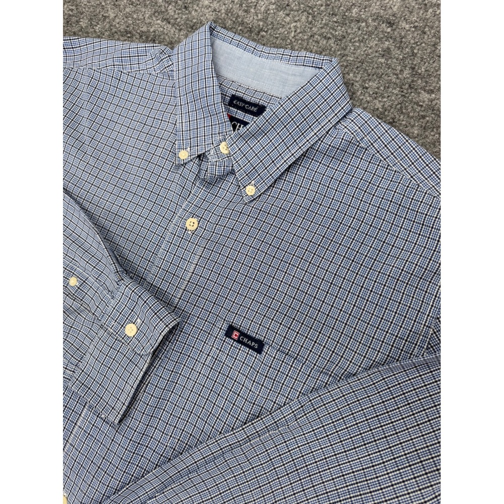 Chaps Button Down Shirt Mens L Classic Heritage Plaid Easy Care Blue Long Sleeve